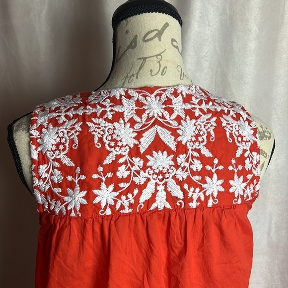 Embroidered Voile Shell BRIGHT PAPAYA/WHITE Women’s Talbots Blouse XS - Picture 5 of 7